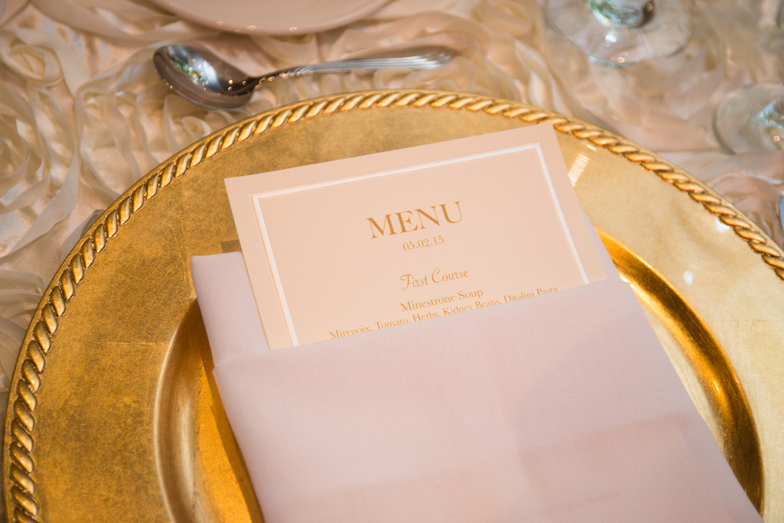 Wedding Reception Place Setting - Corinthian Ballroom - The Columns Banquets - Serving Buffalo and Elma NY